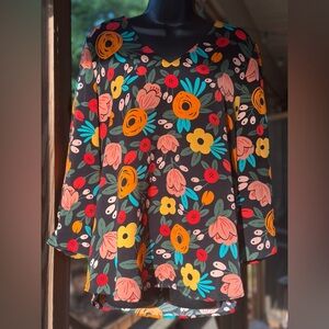 Black Floral  Blouse with Multicolor Blooms